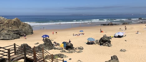 On the beach, white sand