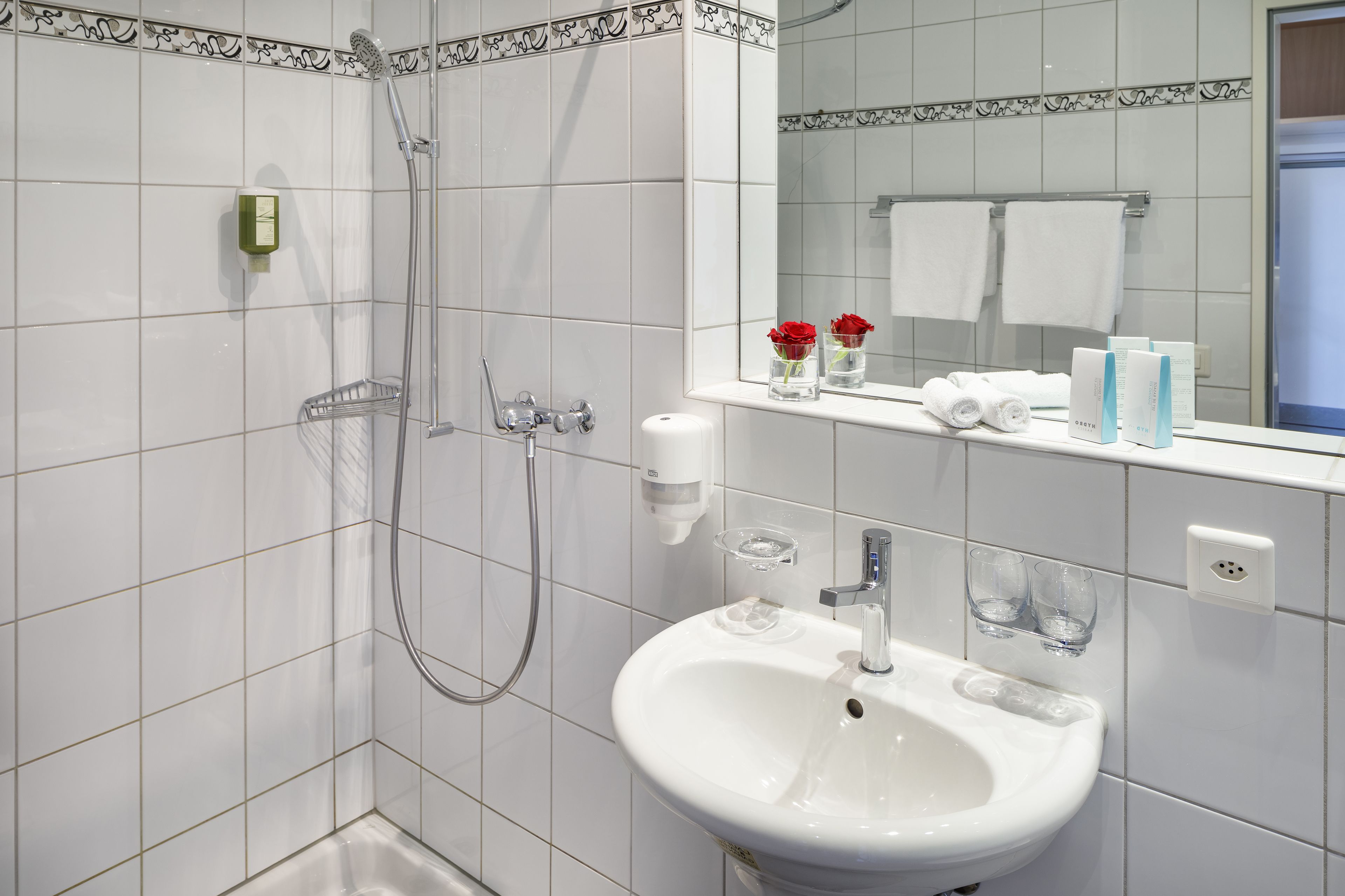 double room, patio, garden view | bathroom | shower, hair dryer, towels