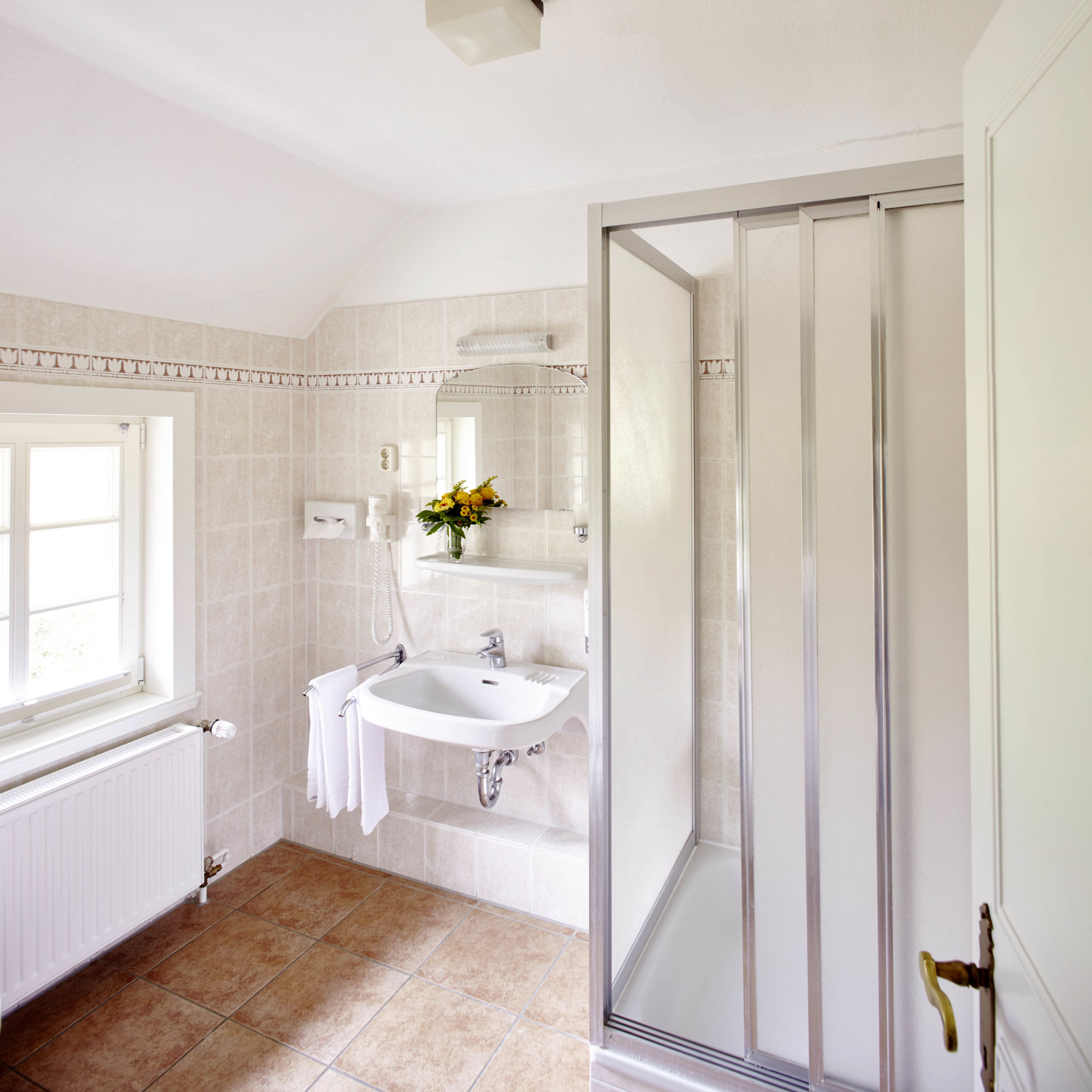 comfort double room (no pets allowed) | bathroom | shower, free toiletries, towels