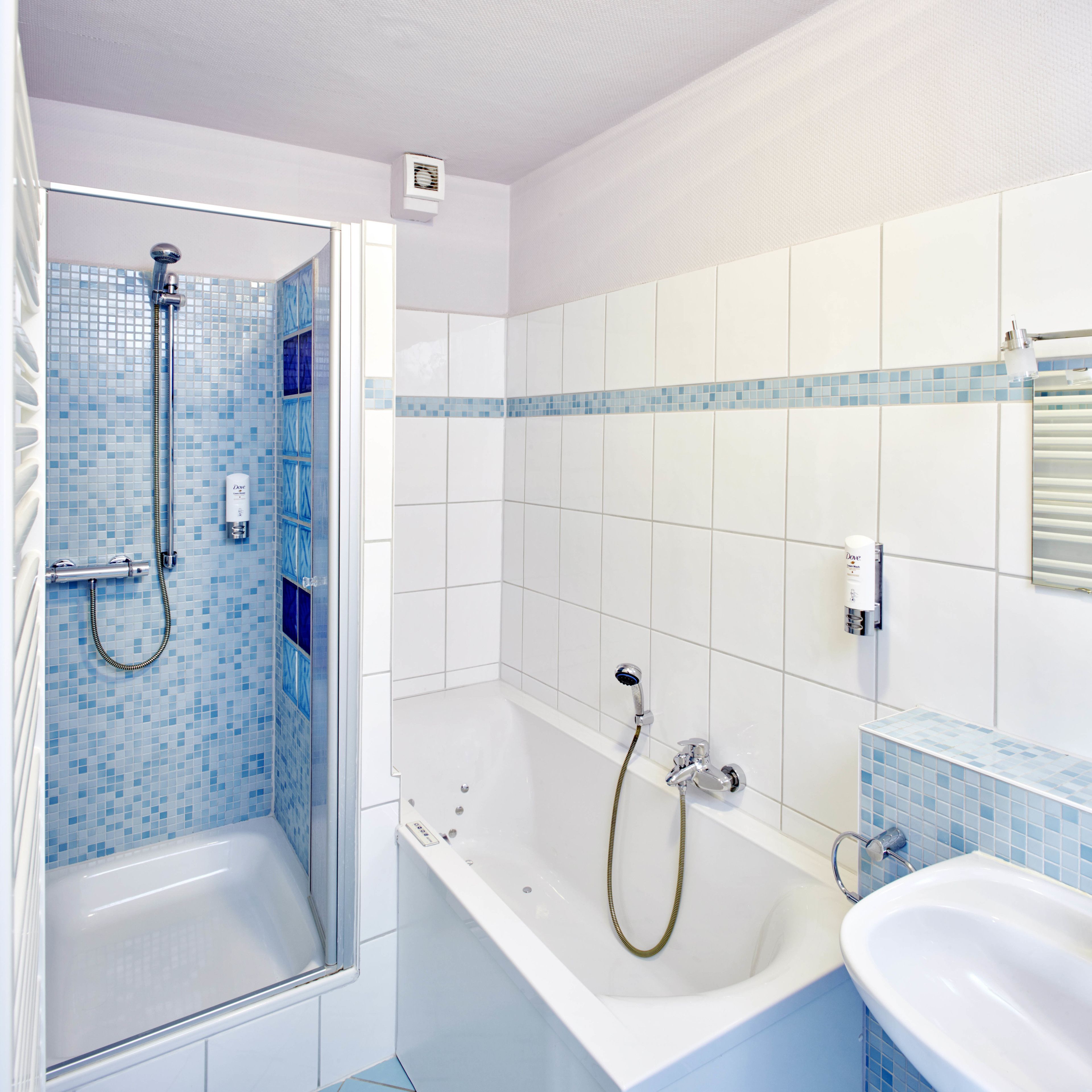 family room | bathroom | shower, free toiletries, towels
