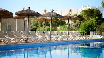 2 outdoor pools, open 10:00 AM to 6:00 PM, pool umbrellas, pool loungers