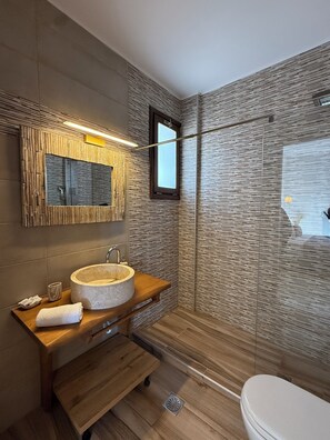 Triple Room, Balcony | Bathroom | Shower, hair dryer, bathrobes, slippers