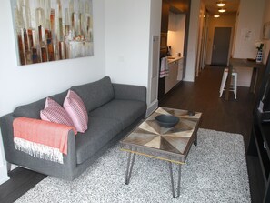 Condo, 1 Queen Bed | Living area | Flat-screen TV - Beautifully 1BR Condo at the Waterfront (Toronto)