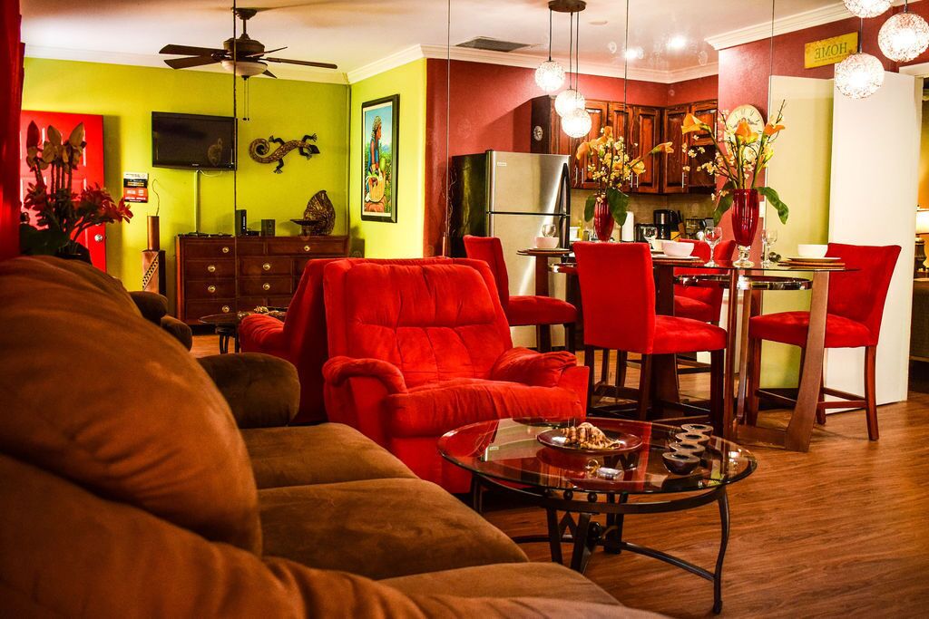 Deluxe Apartment, 1 Queen Bed, Kitchen | Living area | Flat-screen TV