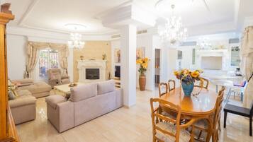 LED TV, fireplace, toys