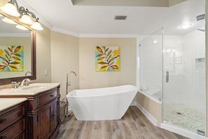 Bathtub, jetted tub, towels, soap