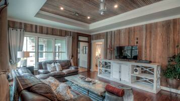 Smart TV, fireplace, video games, DVD player