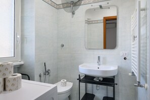 Regadera, secadora de cabello, bidet, toallas 