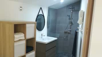 Hair dryer, towels, toilet paper