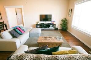 Smart TV, DVD player, books, video library