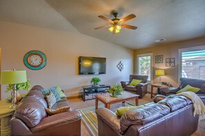 TV, DVD player, video library