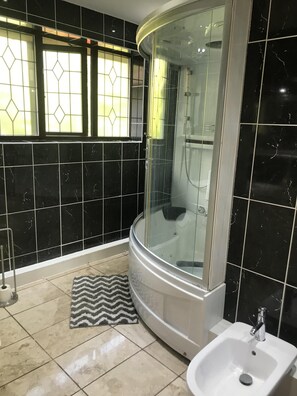 Ensemble douche/baignoire, sĂšche-cheveux, bidet, serviettes fournies