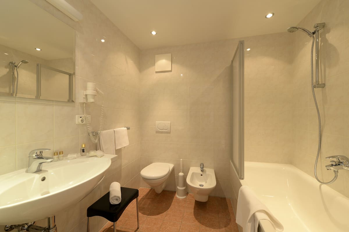 Free toiletries, hair dryer, bidet, towels