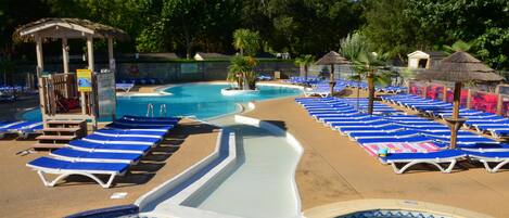 Indoor pool, seasonal outdoor pool, open 10 AM to 8 PM, sun loungers
