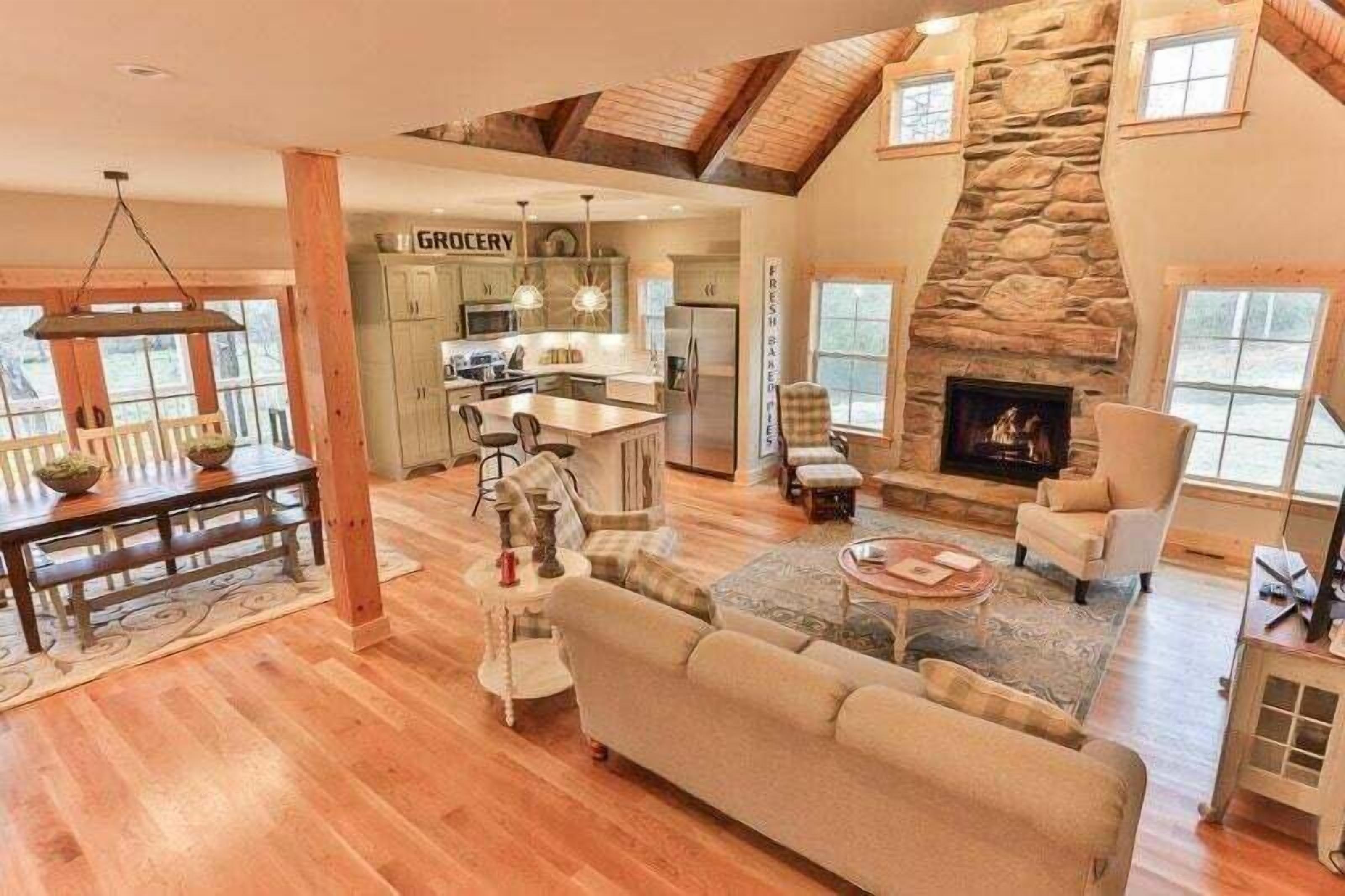 Smart TV, fireplace, table football, books