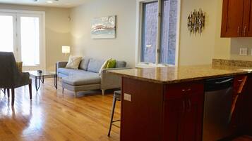 Business Apartment, Balcony, City View | Living area | LED TV