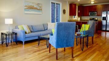 Business Apartment, Balcony, City View | Living area | LED TV