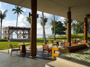 Breakfast, lunch served; local and international cuisine, beach views 