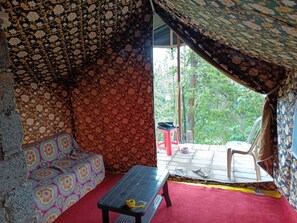 Family Tent, 1 Bedroom, Kitchen, Hill View | Bed sheets - Janardan Tea Resort - Campsite (Kunda)