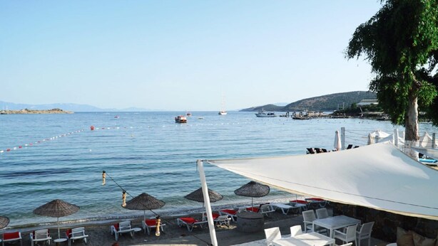 Utsikt mot strand/hav