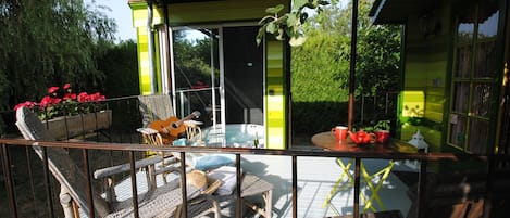 Comfort Mobile Home, Ensuite, Garden View (Roulotte du grand logis) | Balcony view