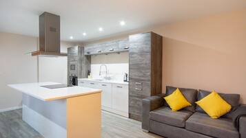 Deluxe Duplex, 3 Bedrooms, City View | Dapur peribadi | Peti sejuk, ketuhar gelombang mikro, ketuhar, dapur