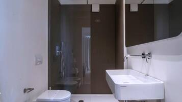 Shower, free toiletries, bidet, towels
