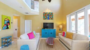 Flat-screen TV, DVD player