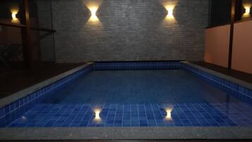 Indoor pool, outdoor pool, open 9:00 AM to 8:00 PM, pool umbrellas