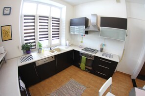 Family Apartment, 1 Bedroom, Garden View | Private kitchenette | Fridge, oven, stovetop, coffee/tea maker - Downtown Apartments (Lublin)