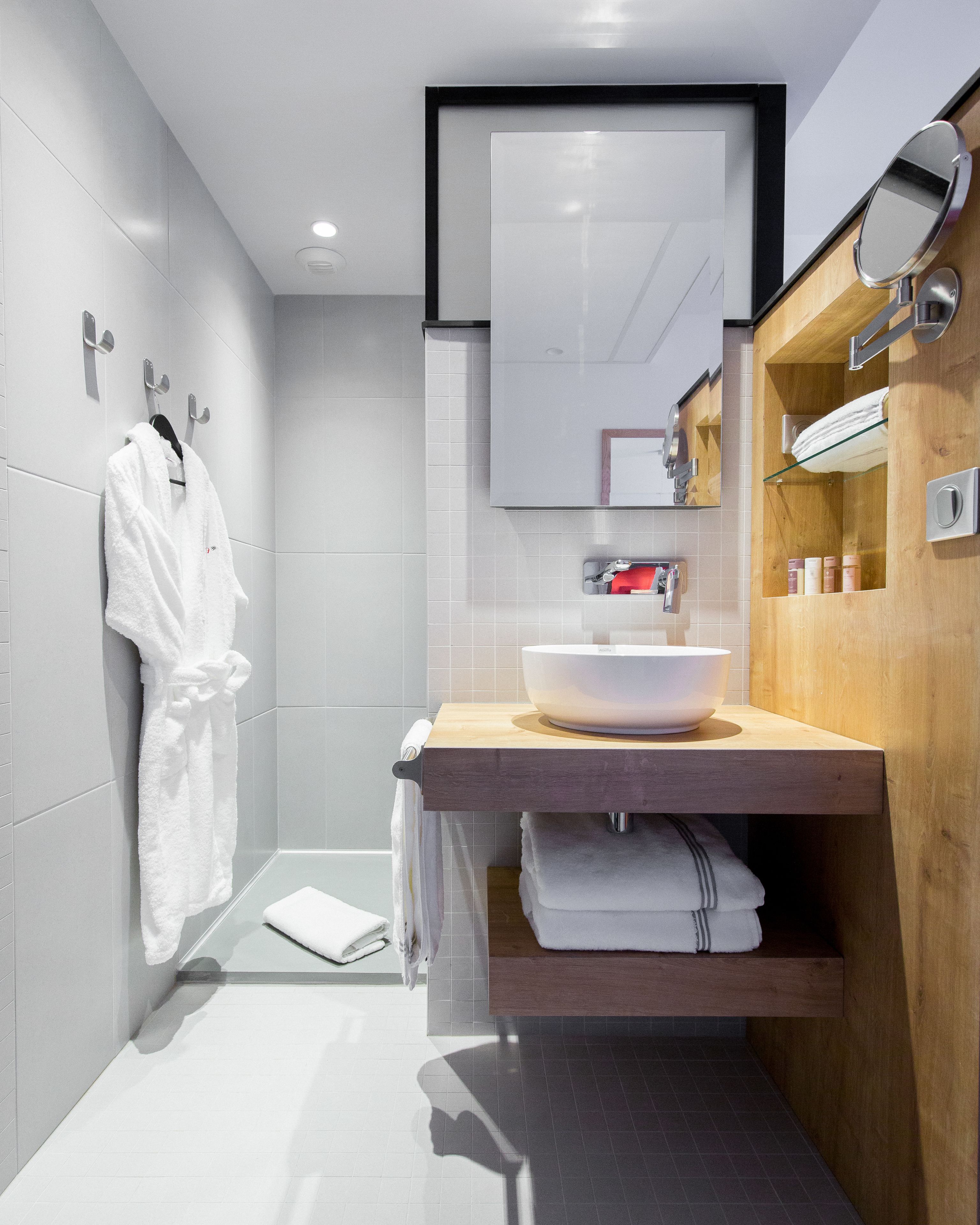 bathroom | shower, hair dryer, bathrobes, slippers