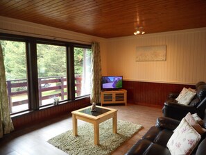 Cabane, 1 très grand lit | Salle de séjour | Télévision, lecteur de DVD