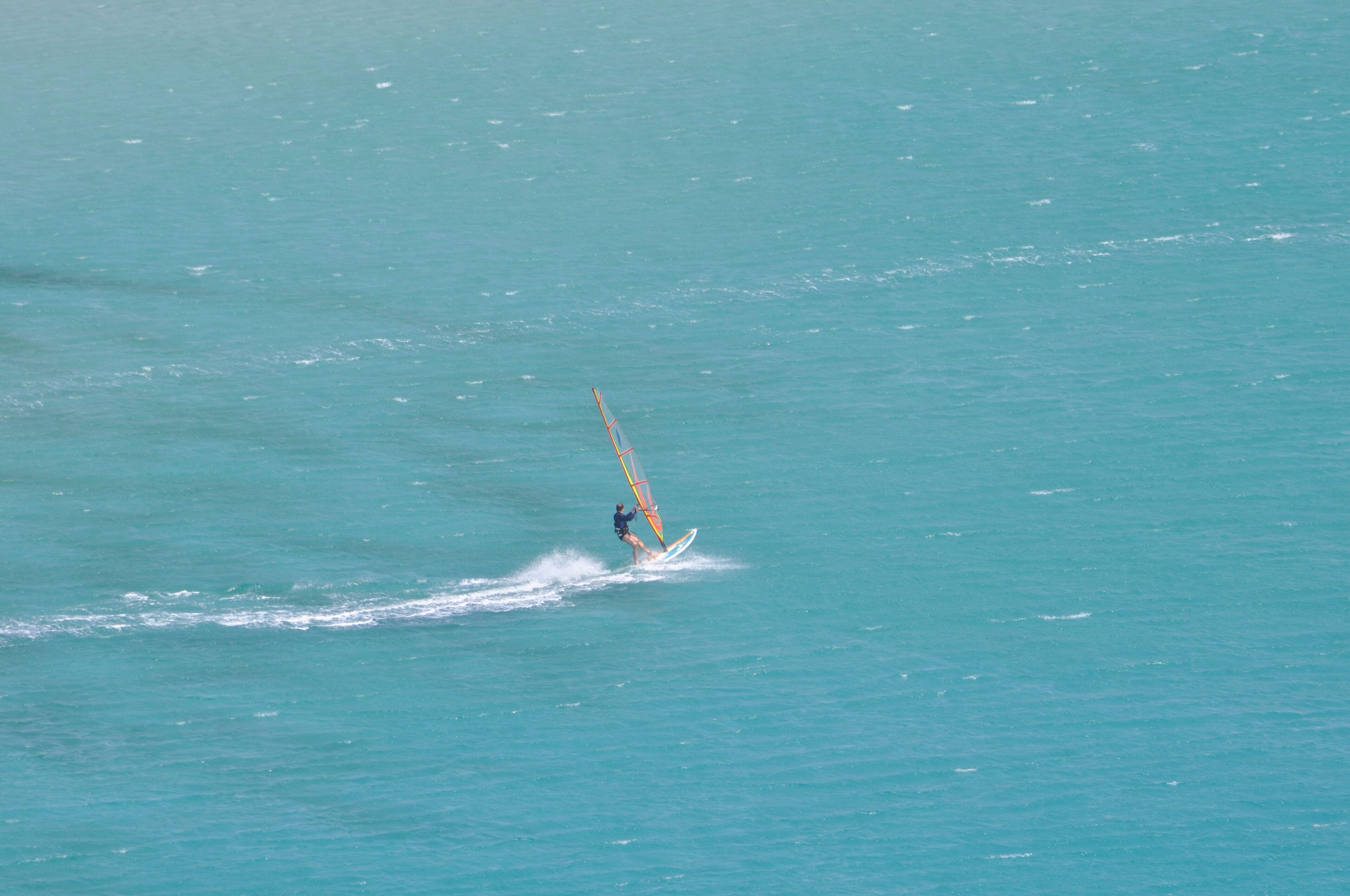 A person windsurfing in a large body of water.