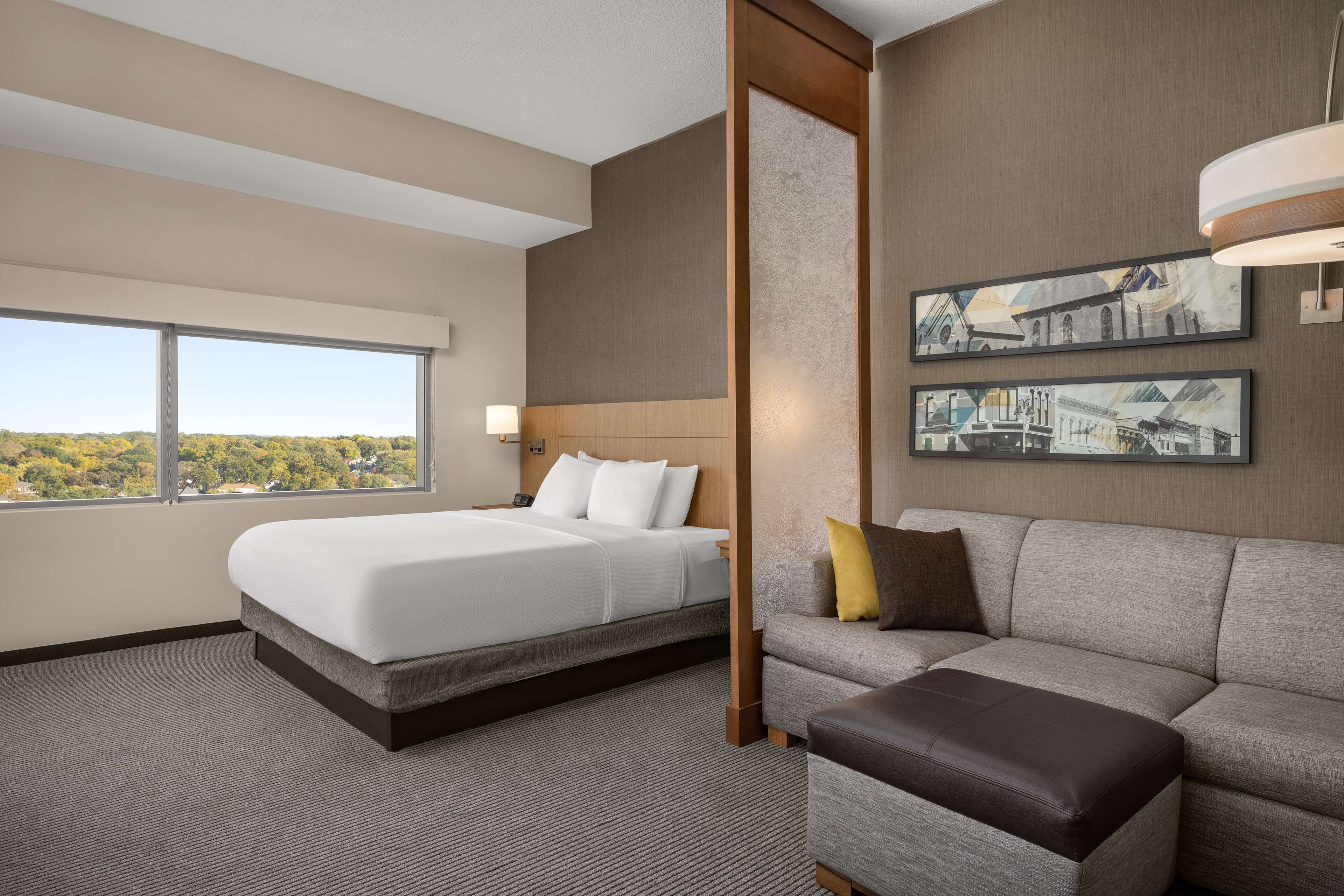 premium bedding, down duvets, desk, blackout curtains