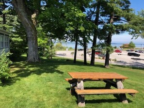 Outdoor dining - Waterfront cottage in Elk Rapids on Bass Lake. Firepit, dog ok (Elk Rapids)