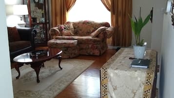 TV, fireplace, DVD player, books