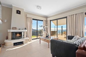 LCD TV, fireplace