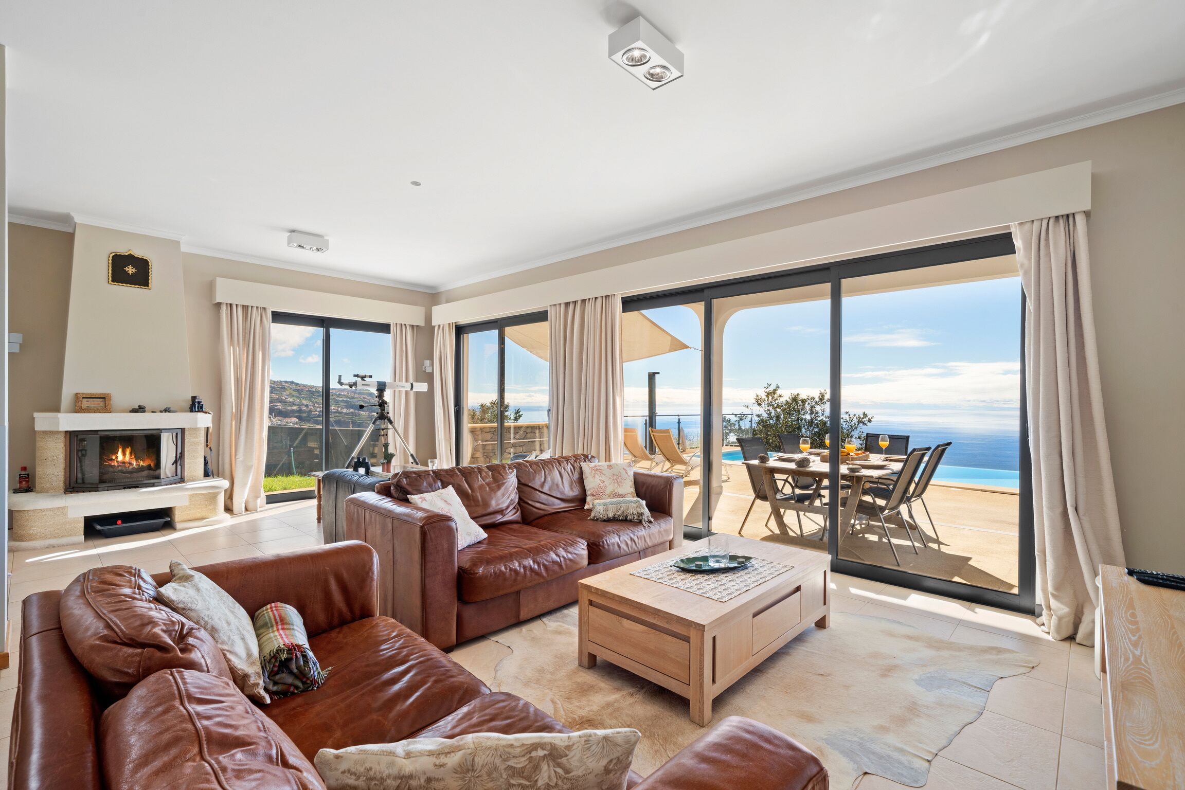 Televisión LCD, chimenea, reproductor de DVD y libros 