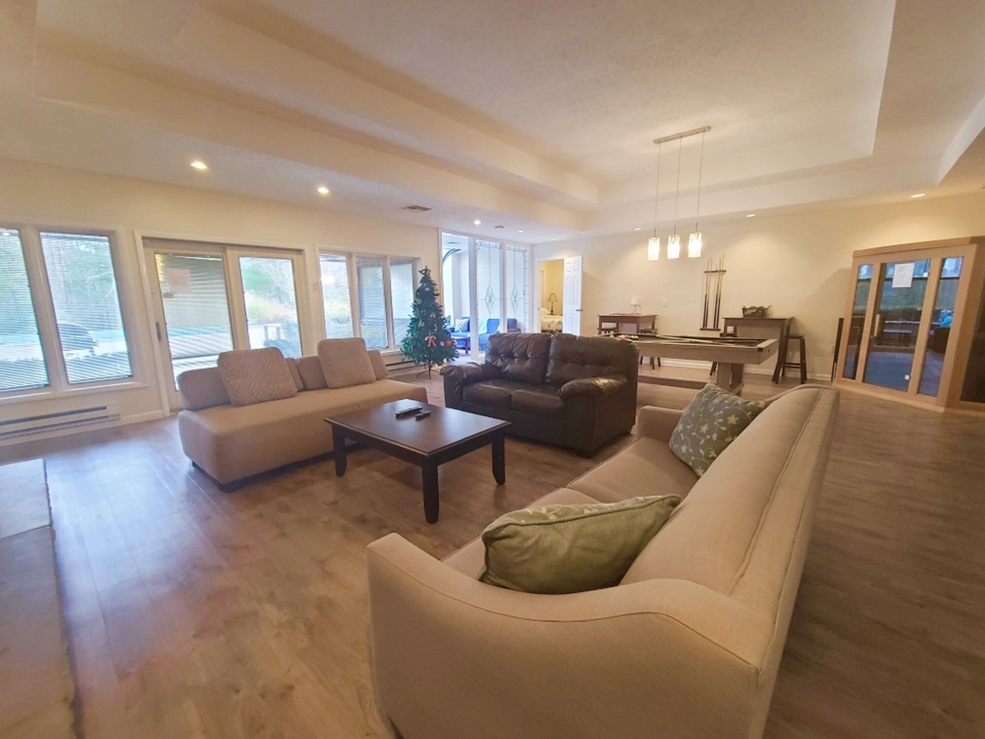 Smart TV, fireplace, video games, DVD player