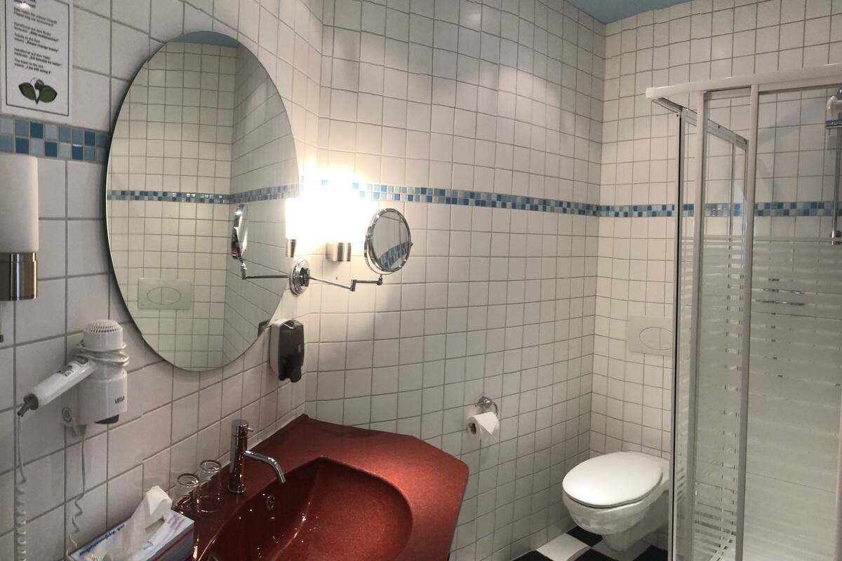 hair dryer, toilet paper