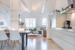 Deluxe Penthouse, 3 Bedrooms | Private kitchen | Fridge, oven, stovetop, dishwasher - Dinesen Collection Two-Story Condos by Nyhavn Harbour (Copenhagen)
