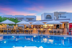 2 outdoor pools, open 9:00 AM to 8:00 PM, pool umbrellas, pool loungers