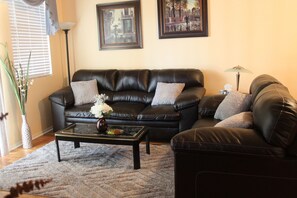 TV, DVD player, books, music library