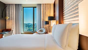 1 quarto, roupas de cama premium, edredons de pluma, frigobar