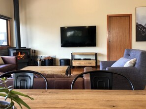 TV connectée, cheminée, jeux vidéo, lecteur de DVD