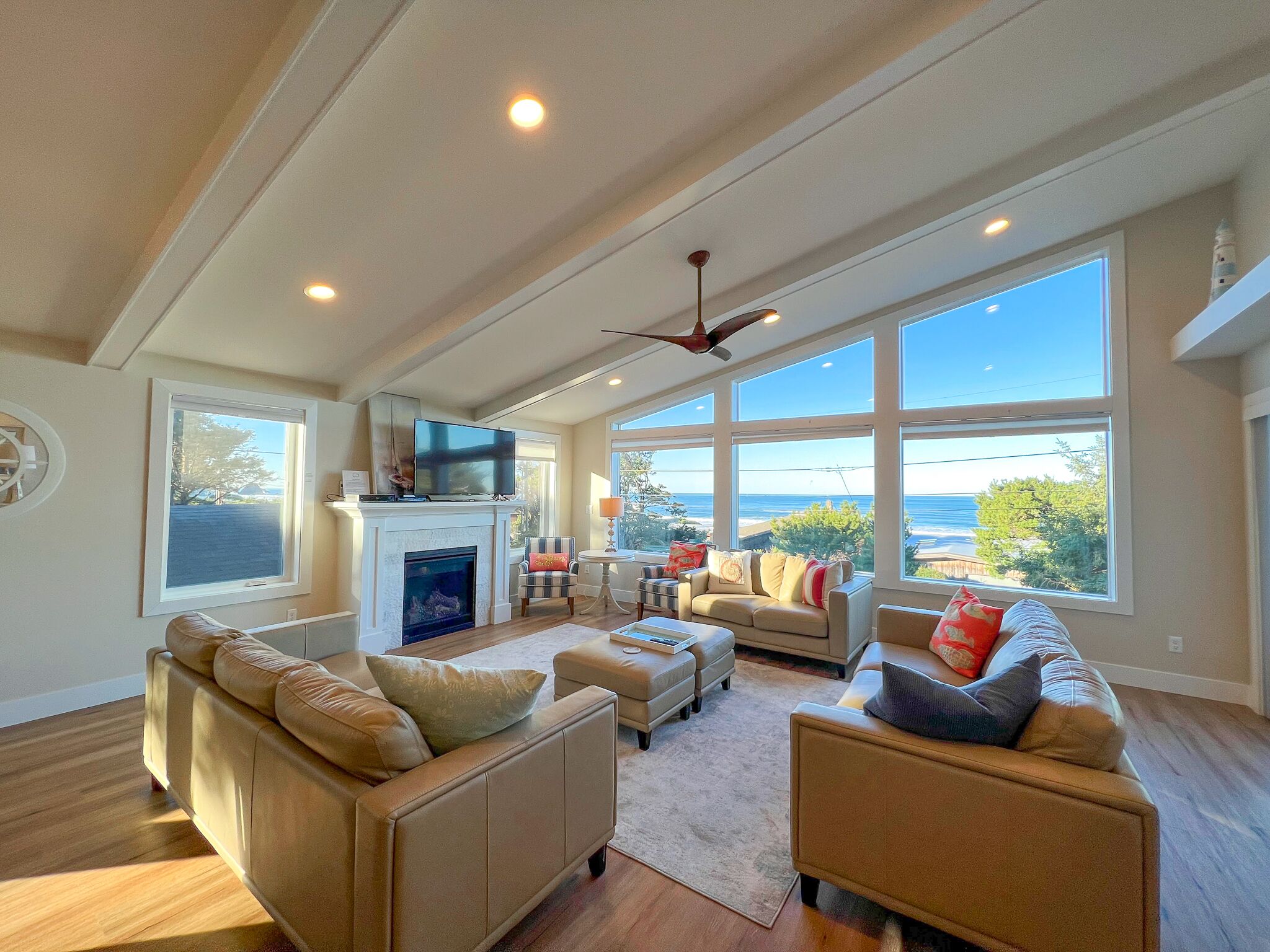 Smart TV, fireplace, video games, DVD player