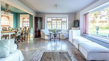 Televisie, een open haard en een dvd-speler