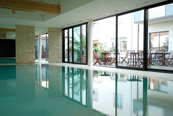 Indoor pool, open 7:30 AM to 9:00 PM, sun loungers