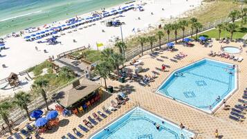 Indoor pool, 2 outdoor pools, pool umbrellas, sun loungers