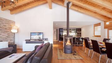 TV, fireplace, DVD player, books